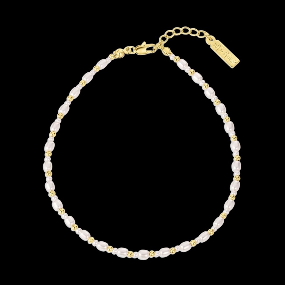 Set & Stones “Shelly” Anklet – Gold-Plated Beads & Glass Shell
